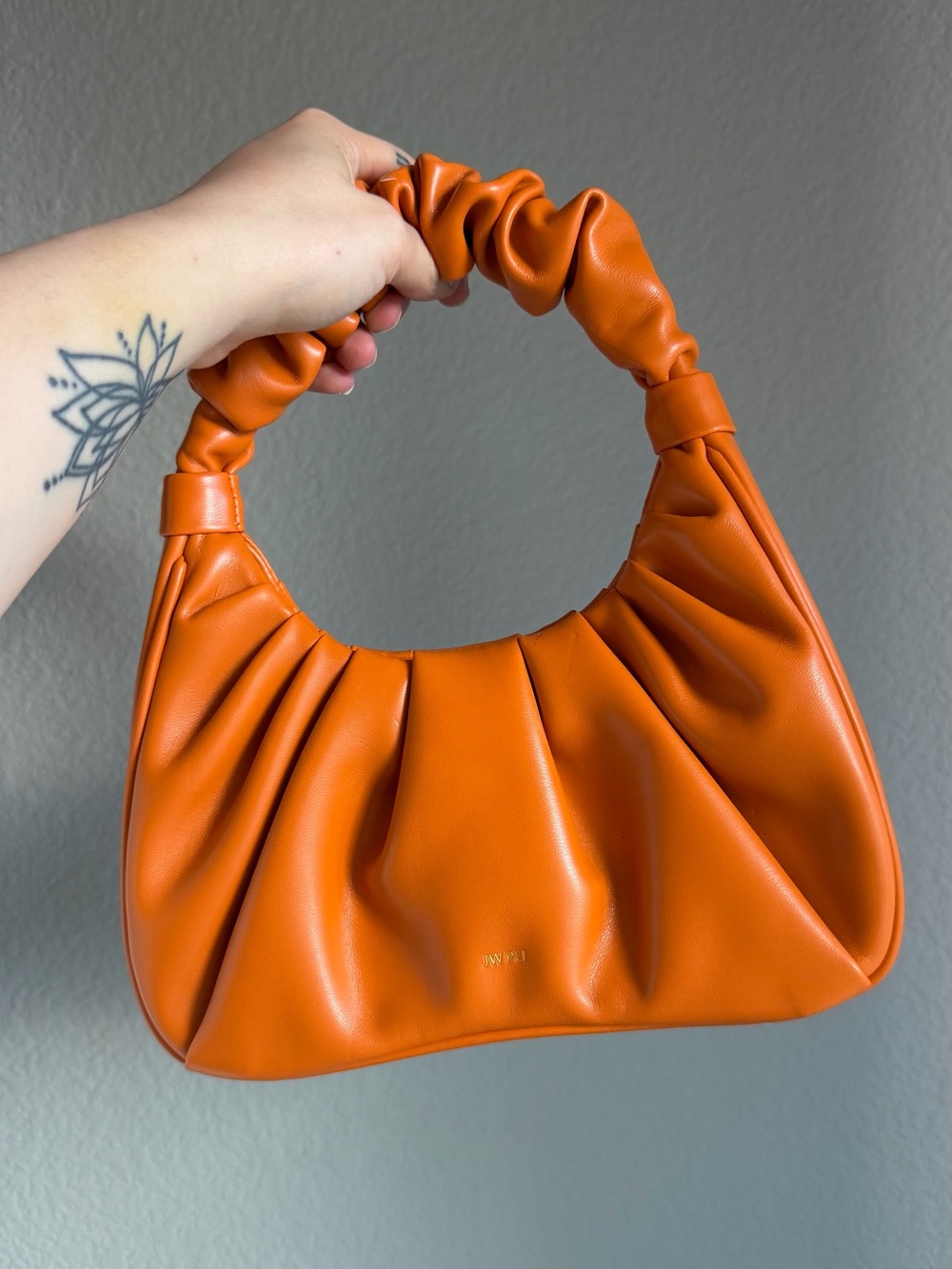 JW PEI Orange Ruched Vegan Leather Shoulder Bag Slouchy Hobo Purse